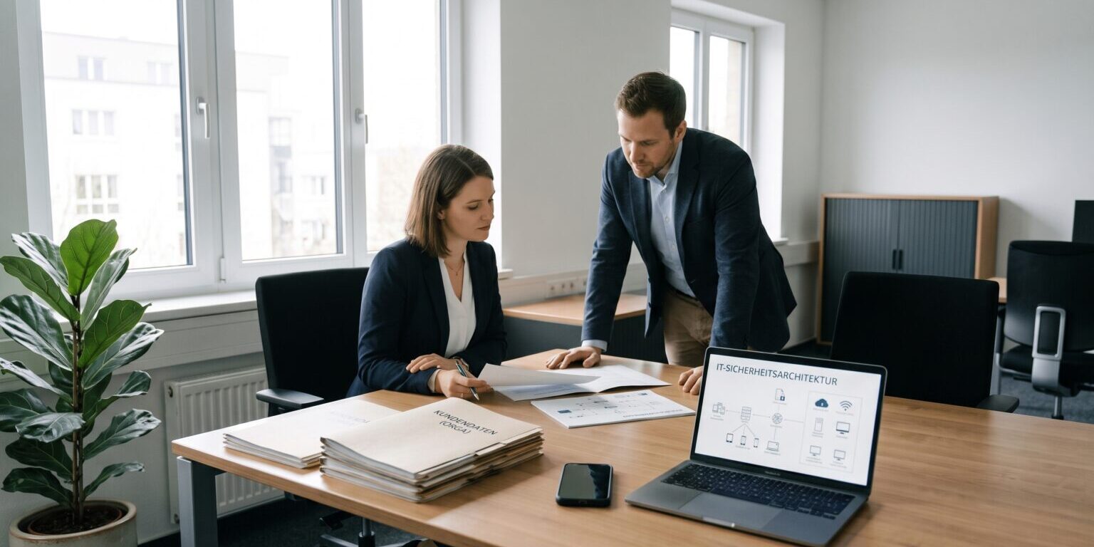 Datenschutz und Informationssicherheit – Fachkräfte prüfen Unterlagen